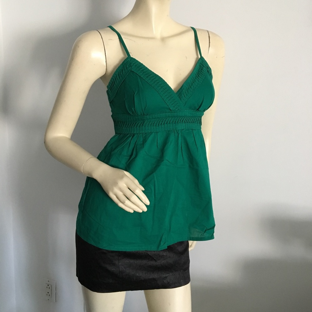 Green spaghetti strap v-neck tank top with empire tie back waist